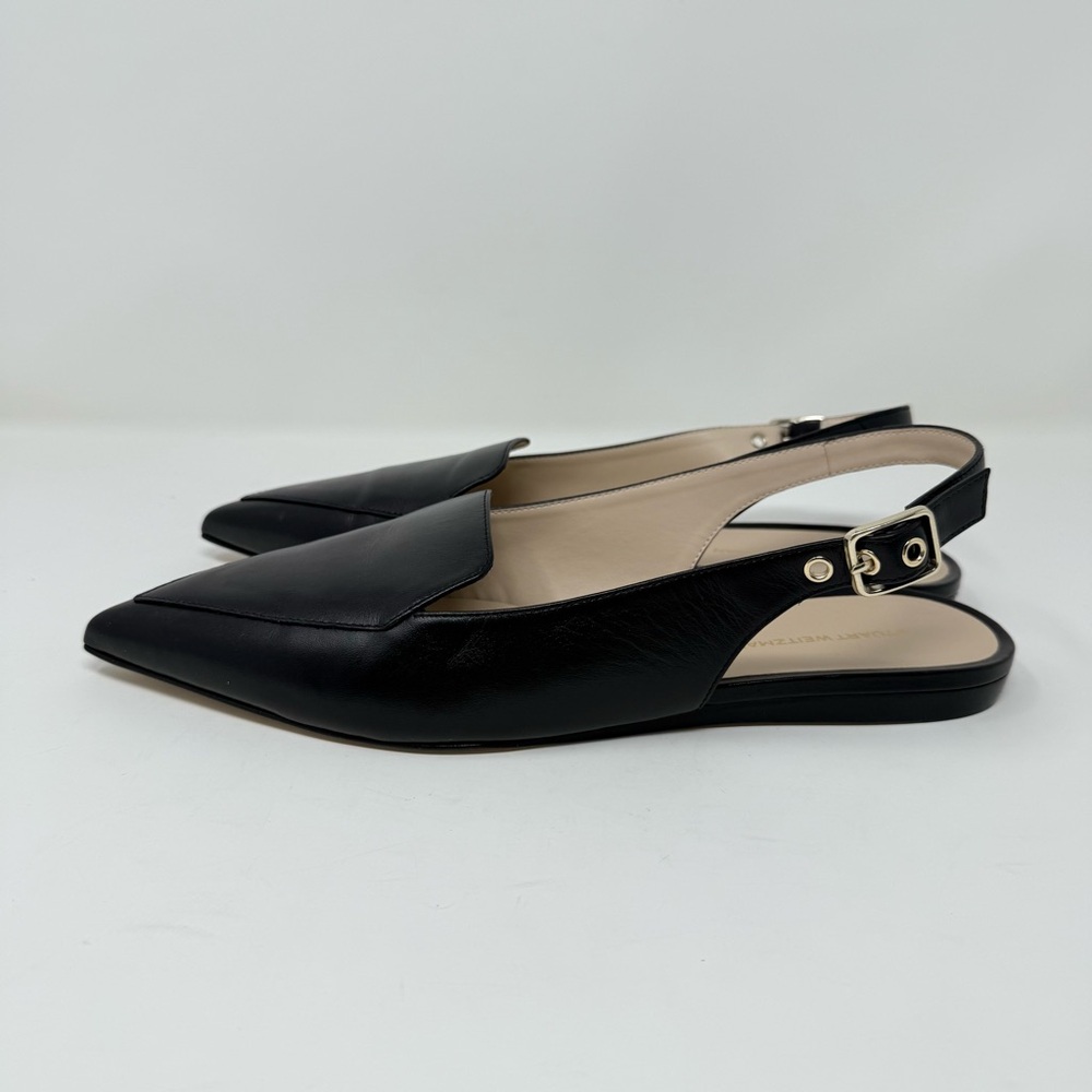New Stuart Weitzman Ryder Slingback Flat Black Sz 8.5 - Picture 7 of 14